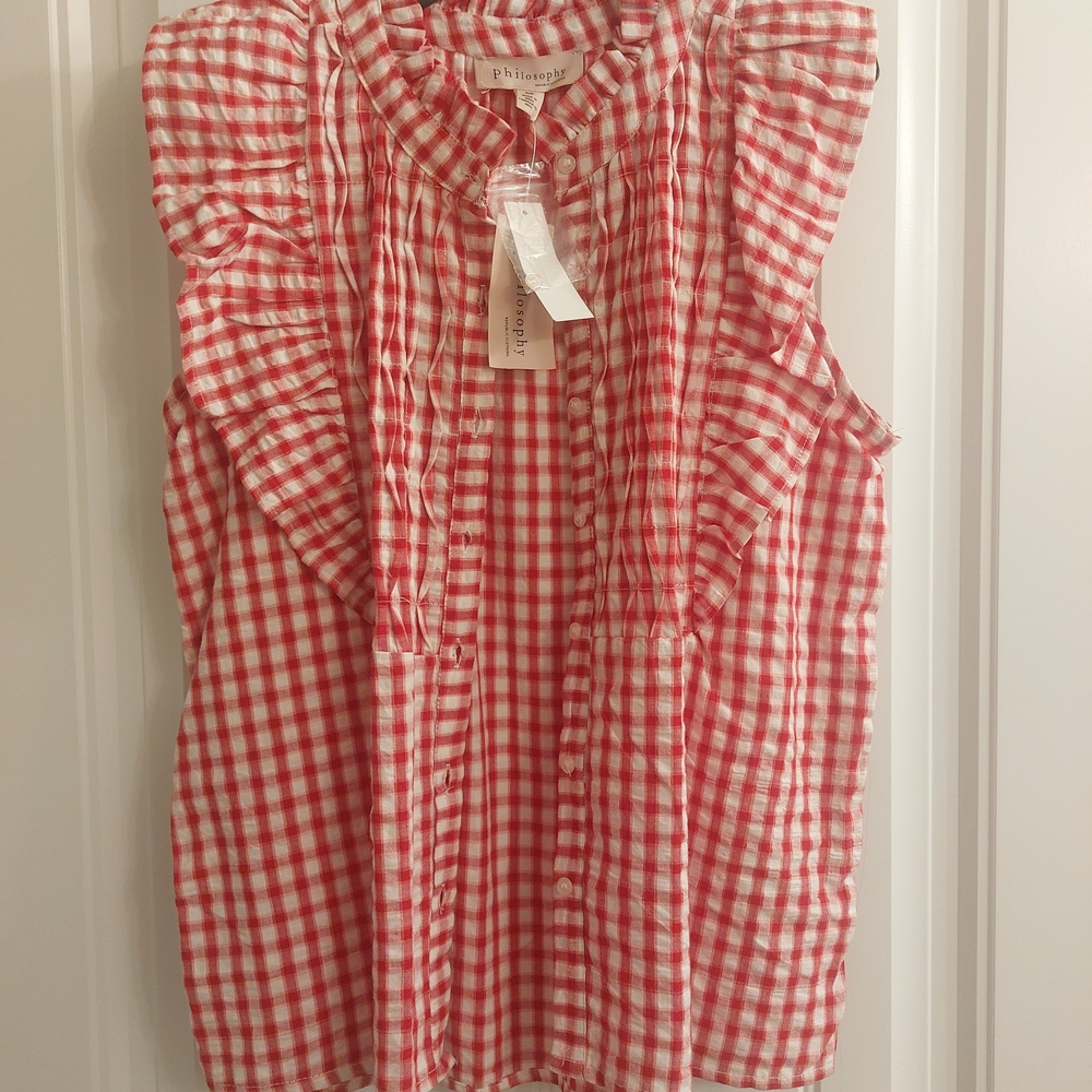 Philosophy Red Gingham Sleeveless Top
